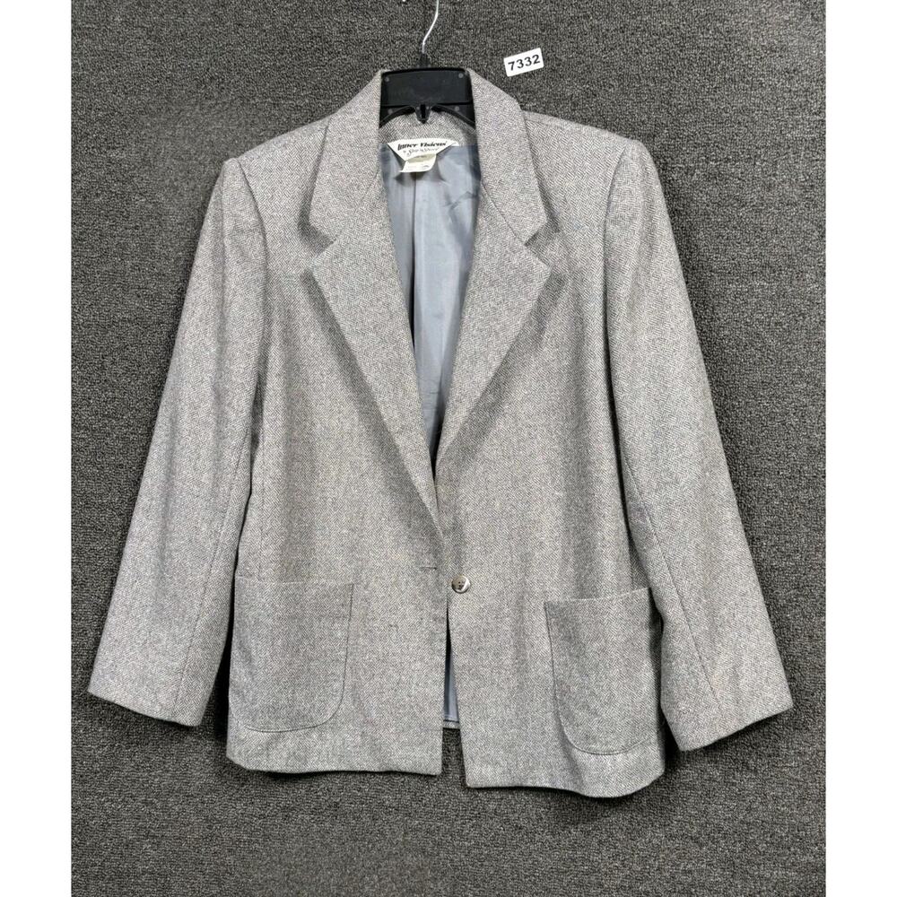 VTG Inner Visions by Ship'n Shore Blazer Jacket Womens Size 16 Gray Houndstooth